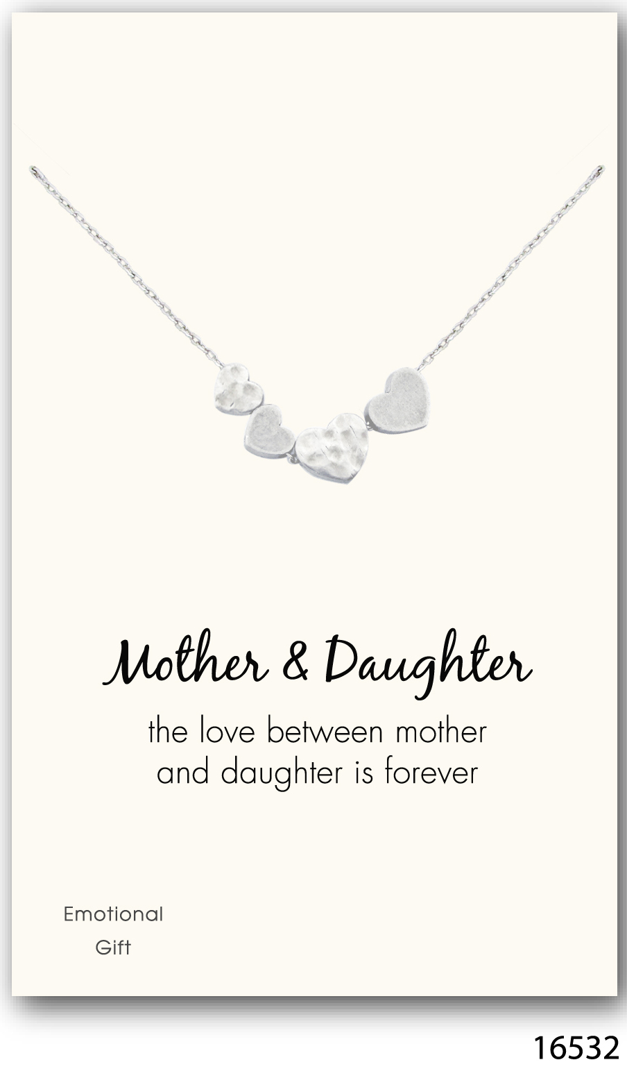 Mother daughter hearts in a row silver pendant